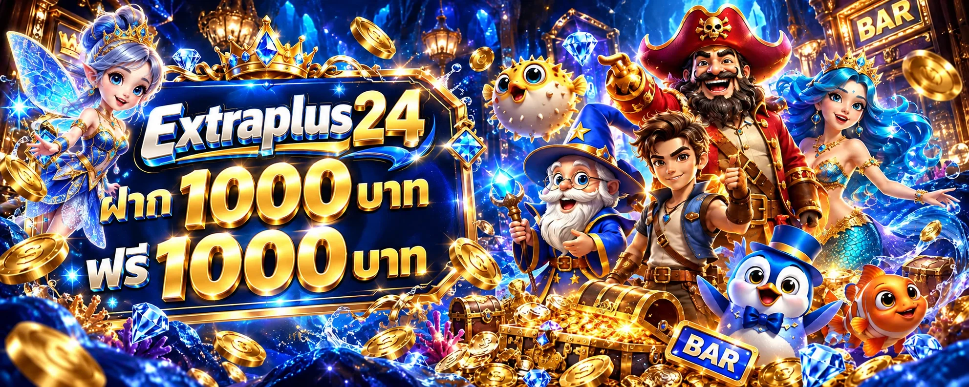 แบนเนอร์ Extraplus24 เว็บตรงโทนฟ้าและทอง